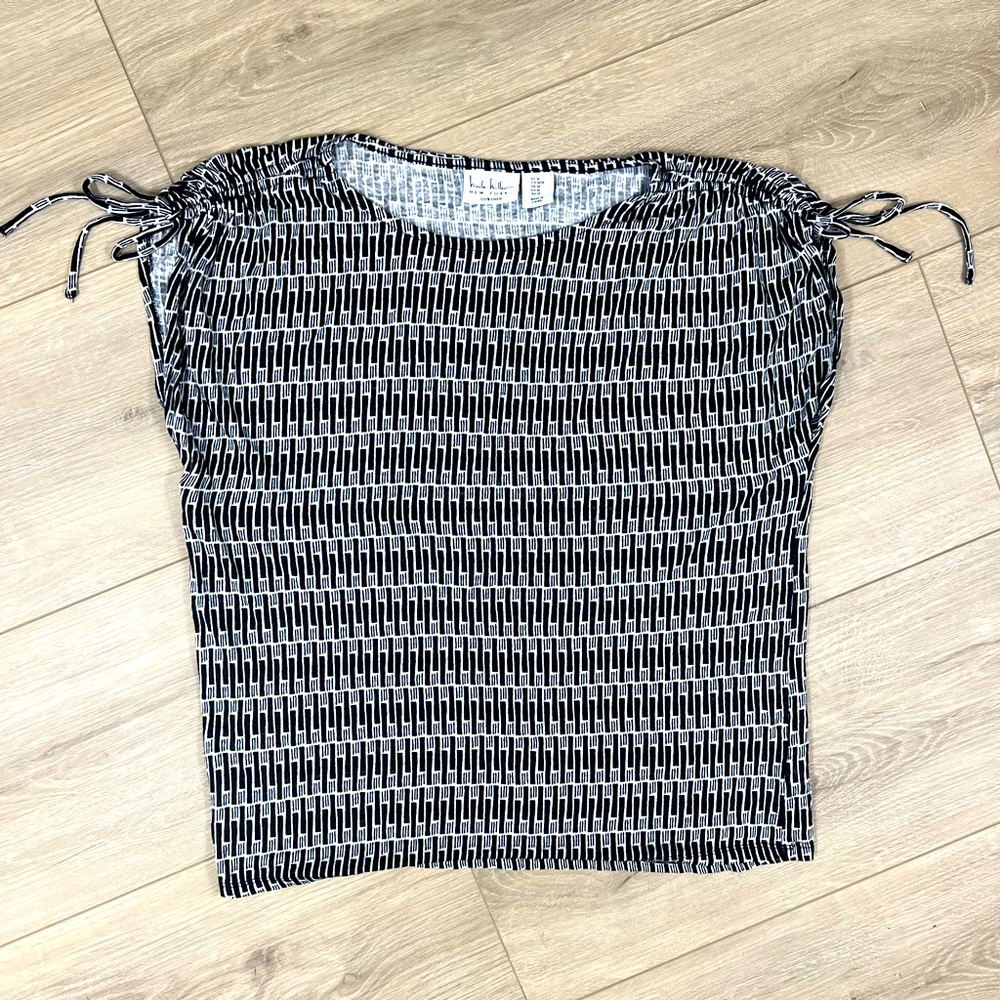 Nicole Miller Linen Top Size Medium Geometric Pattern Sleeveless